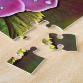 ピンク色のバラと雨粒と緑葉の ジグソーパズル (側面)