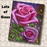 ピンク色のバラと雨粒と緑葉の ジグソーパズル<br><div class="desc">Pink Rose with Raindrops & Green葉 - – サイズの多い – 私の店で素晴らしより多くのデザインを見る。</div>