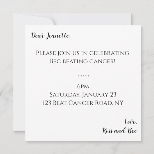 ピンク色のバラのトリートメント末がん 招待状 (裏面)