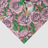 ピンク色のバラの花と金魚の鳥 薄葉紙 (詳細)