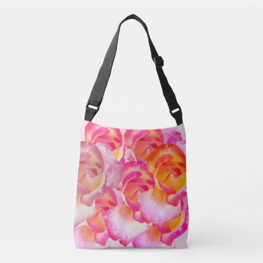 ピンク色のバラの花PhotoTote クロスボディバッグ (正面)