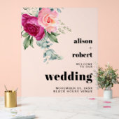 ピンク色のバラを持つ枝のWELCOME結婚's アクリルサイン (ウェディング)
