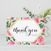 ピンク色のバラフローラ結婚フレーム サンキューカード (スタンド正面)