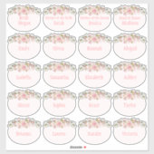 ピンク色のバラブライダルシャワー名タグ シール (シート)