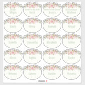 ピンク色のバラブライダルシャワー名タグ シール (シート)