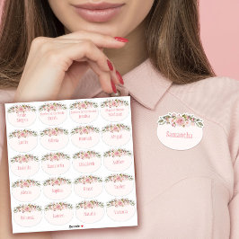 ピンク色のバラブライダルシャワー名タグ シール