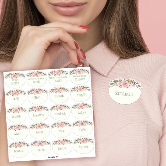 ピンク色のバラブライダルシャワー名タグ シール