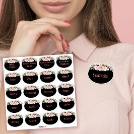 ピンク色のバラブライダルシャワー名タグ シール