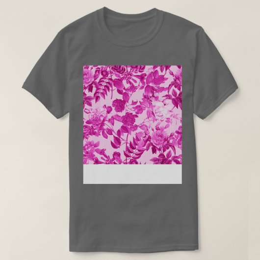 ピンク色のバラ葉スのパターン Tシャツ (デザイン正面)