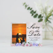 ピンク色のバラ |シルバー《写真》ぼけ味日付を結婚保存 案内ポストカード (スタンド正面)