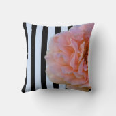 ピンク色のバラ(ブラック&ブルー縦ストライプ付) 2 クッション (裏面)