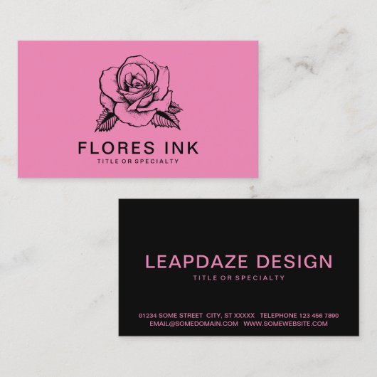 ピンク色のバラ 名刺 (正面/裏面)