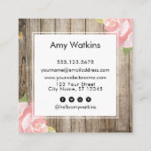 ピンク色のバラ、木素朴、ソーシャルアイコン スクエア名刺 (裏面)