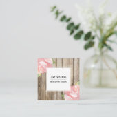 ピンク色のバラ、木素朴、ソーシャルアイコン スクエア名刺 (スタンド正面)