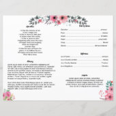 ピンク色のバラ |葬儀プログラムテンプレート (裏面)