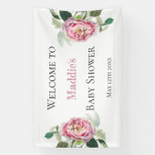 ピンク色のバラ |赤ちゃんシャワーへようこそ 横断幕 (縦)
