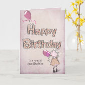 ピンク色のバルーンを持つ孫娘の誕生日 カード (黄色い花)