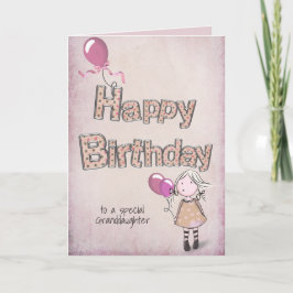 ピンク色のバルーンを持つ孫娘の誕生日 カード