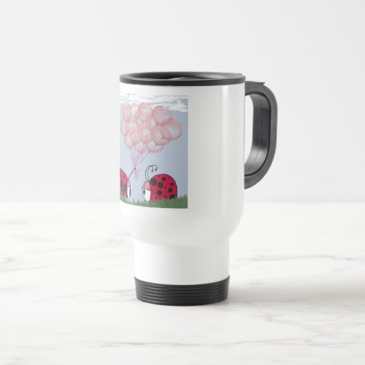 ピンク色のバルーンブーケかわいらしを持つ愛らしいラディバグ トラベルマグ (正面右)