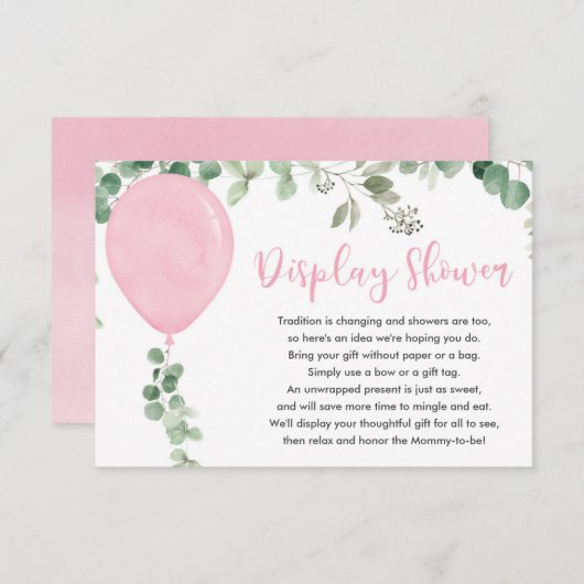 ピンク色のバルーンユーカリ緑のディスプレイシャワー エンクロージャーカード (正面/裏面)
