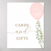 ピンク色のバルーン誕生日カードとギフトサイン ポスター (正面)