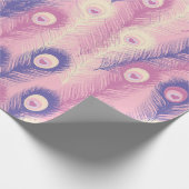 ピンク色のバレンタインピーコックフェザーシームレスパターン ラッピングペーパー (角)