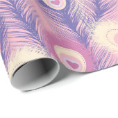 ピンク色のバレンタインピーコックフェザーシームレスパターン ラッピングペーパー (ロールコーナー)