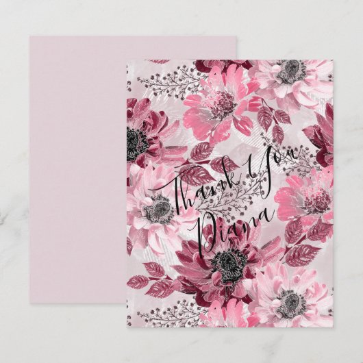 ピンク色のバーガンディの花。 サンキューカード (正面/裏面)