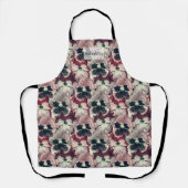 ピンク色のバーガンディーの水色の花 エプロン (正面)