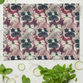 ピンク色のバーガンディーの水色の花 キッチンタオル (折り畳み)