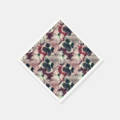 ピンク色のバーガンディーの水色の花 スタンダードカクテルナプキン (角)