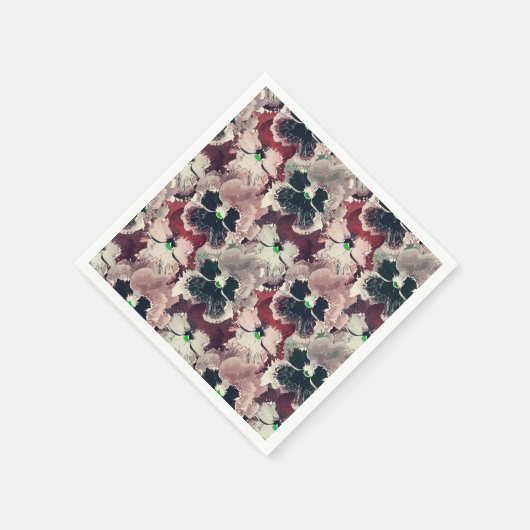 ピンク色のバーガンディーの水色の花 スタンダードカクテルナプキン (角)