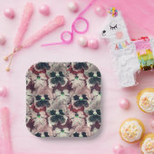 ピンク色のバーガンディーの水色の花 ペーパープレート (パーティー)