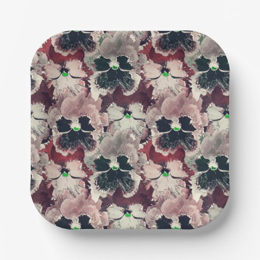 ピンク色のバーガンディーの水色の花 ペーパープレート (正面)