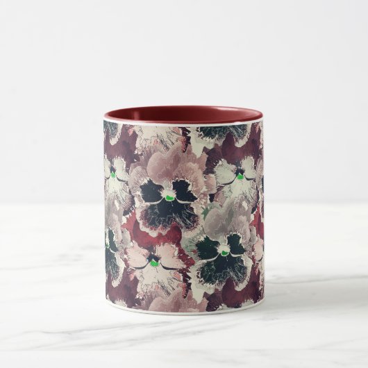 ピンク色のバーガンディーの水色の花 マグカップ (中央)