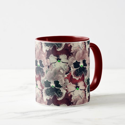 ピンク色のバーガンディーの水色の花 マグカップ (正面右)