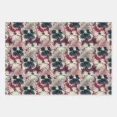 ピンク色のバーガンディーの水色の花 ラッピングペーパーシート (正面)