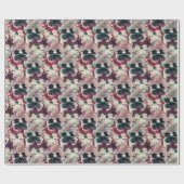 ピンク色のバーガンディーの水色の花 ラッピングペーパー (フラット)