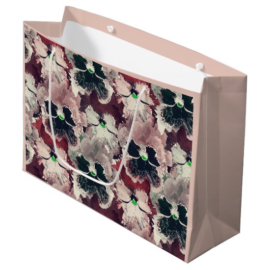 ピンク色のバーガンディーの水色の花 ラージペーパーバッグ (正面アングル)