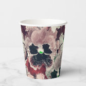 ピンク色のバーガンディーの水色の花 紙コップ (裏面)