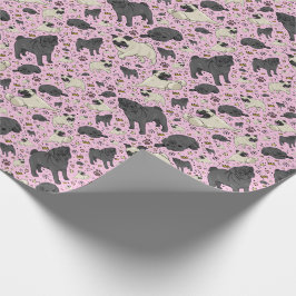 ピンク色のパグ ラッピングペーパー