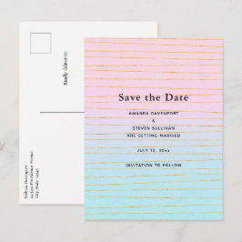 ピンク色のパステルグラデーション(金ゴールド線結婚付き) 案内ポストカード