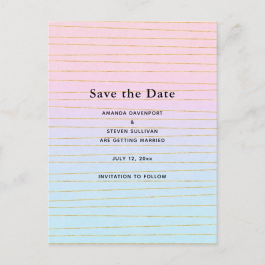 ピンク色のパステルグラデーション(金ゴールド線結婚付き) 案内ポストカード (正面)