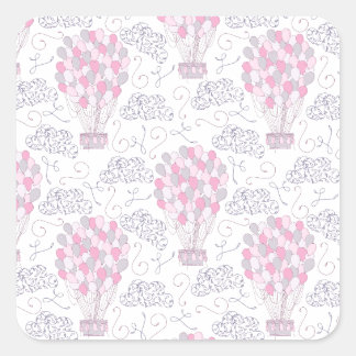ピンク色のパーティーバルーン付き熱気球 スクエアシール