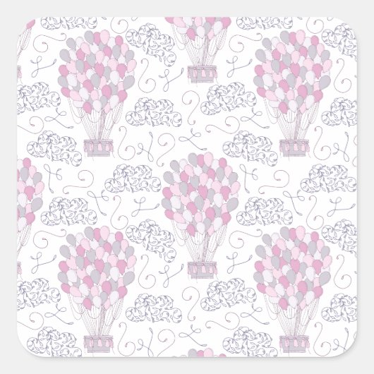 ピンク色のパーティーバルーン付き熱気球 スクエアシール (正面)