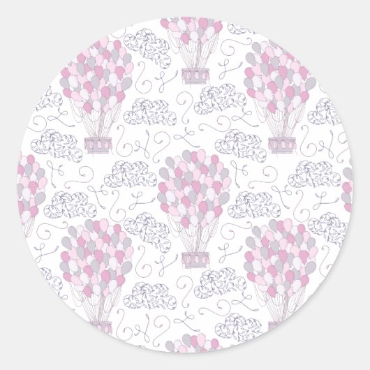ピンク色のパーティーバルーン付き熱気球 ラウンドシール (正面)