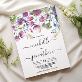 ピンク色のパープルのミント金ゴールド野生結婚の花 招待状