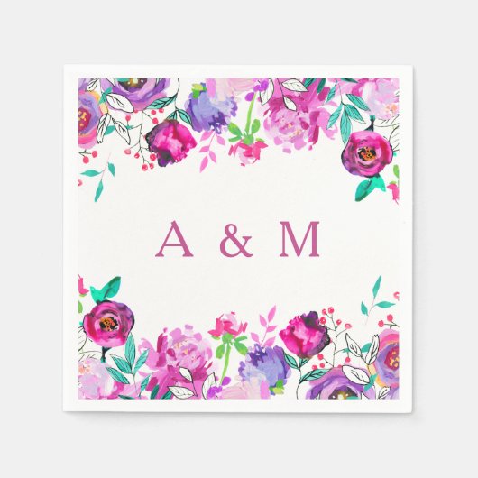 ピンク色のパープルミント水彩結婚花 スタンダードカクテルナプキン (正面)