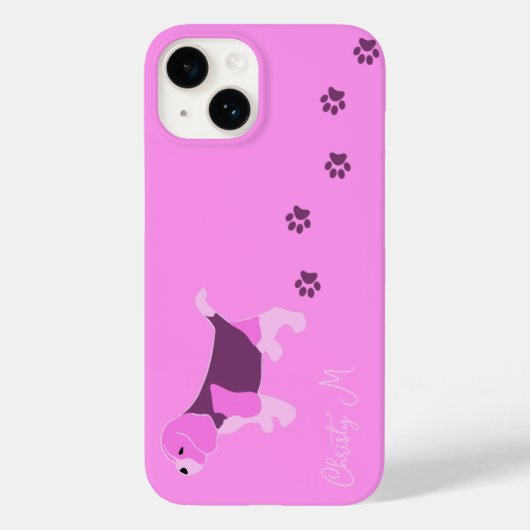 ピンク色のビーグル犬と泥まみれの肉付き印刷名 Case-Mate iPhoneケース (裏面)