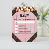 ピンク色のピンクの木の紫のグリッター明るい電球ライト 出欠カード (スタンド正面)